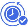 Clock with checkmark and circular arrows.