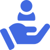 Icon of hand supporting a person symbol.